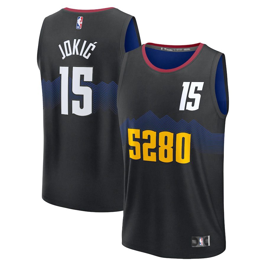 Men Denver Nuggets #15 Nikola Jokic Fanatics Branded Black City Edition 2023-24 Fast Break NBA Jersey->denver nuggets->NBA Jersey